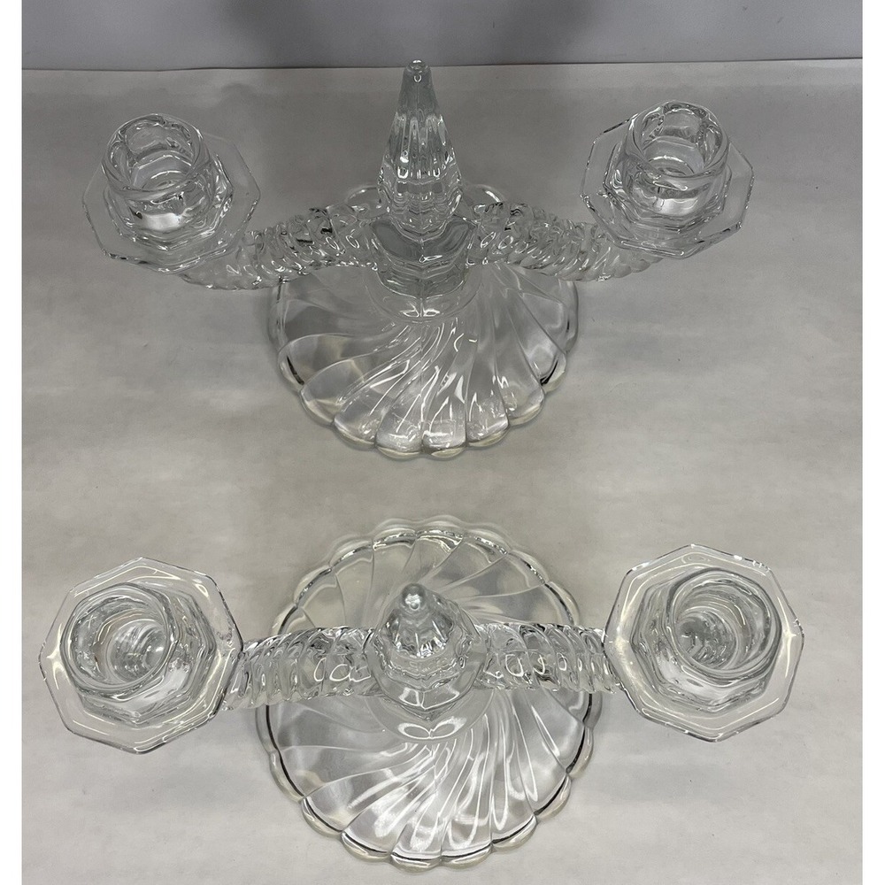 Fostoria Colony Crystal Double Candlesticks 6½"Tall With Center Sphere 8½" Wide - Picture 6 of 11